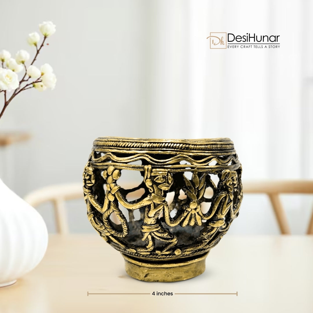 Dhokra Art Brass Pen Holder | Bastar Arts Stationery Holder | Antique Gifts