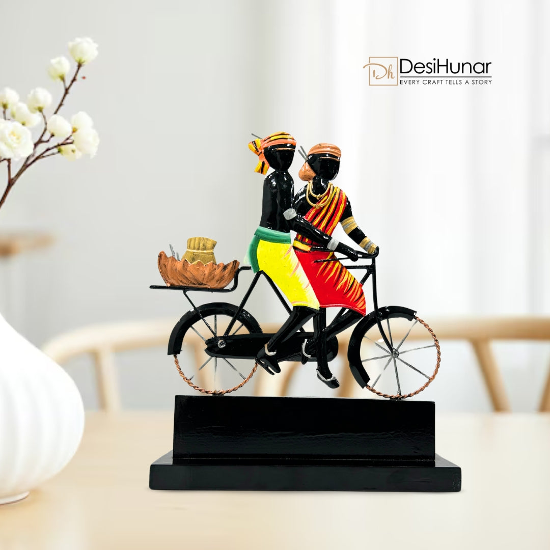 Handcrafted Tribal Couple on Cycle  – Tribal Decor
