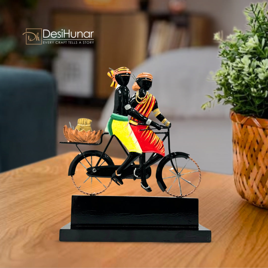 Handcrafted Tribal Couple on Cycle  – Tribal Decor