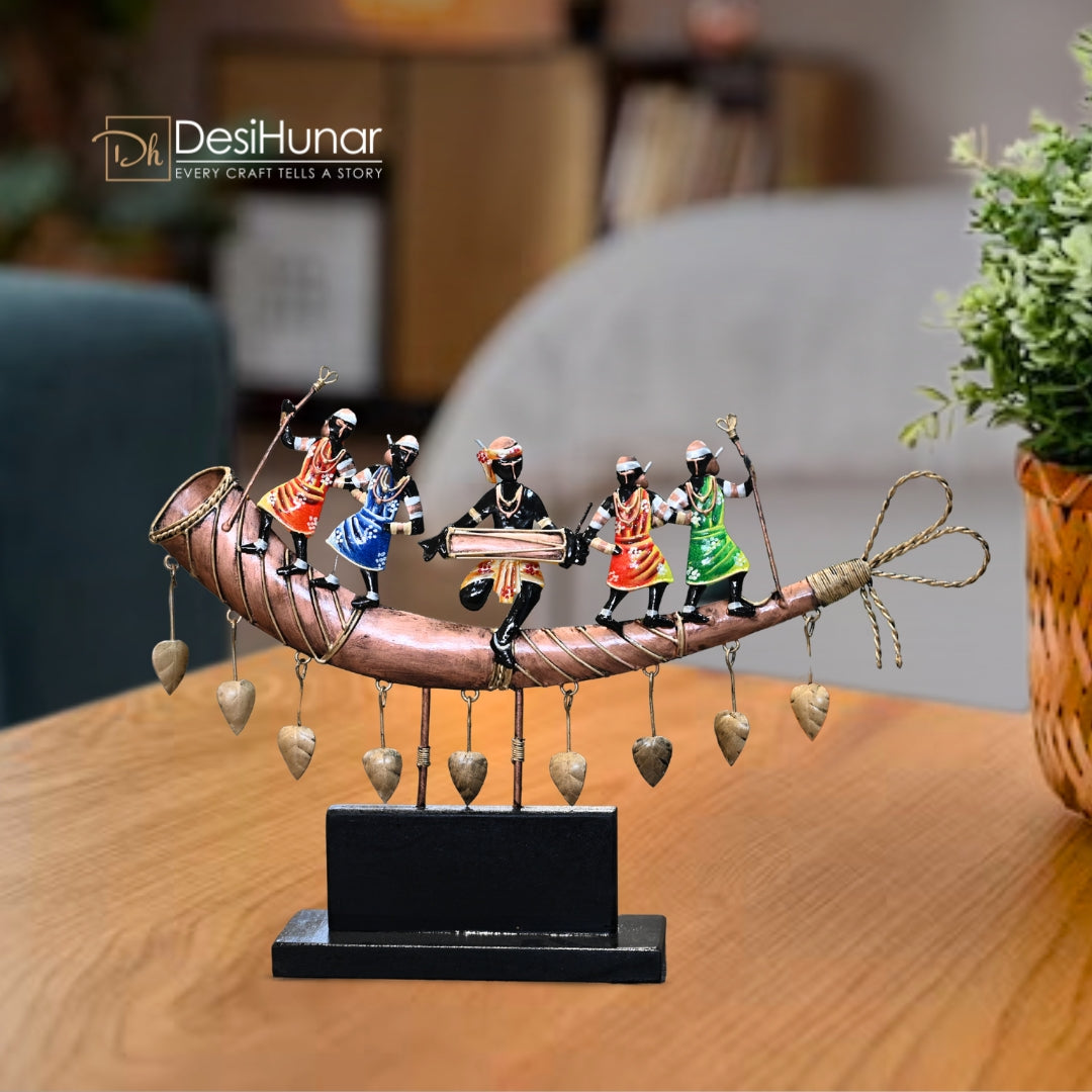 Handcrafted Tribal Troupe Dancing on a Trumpet  – Tribal Decor