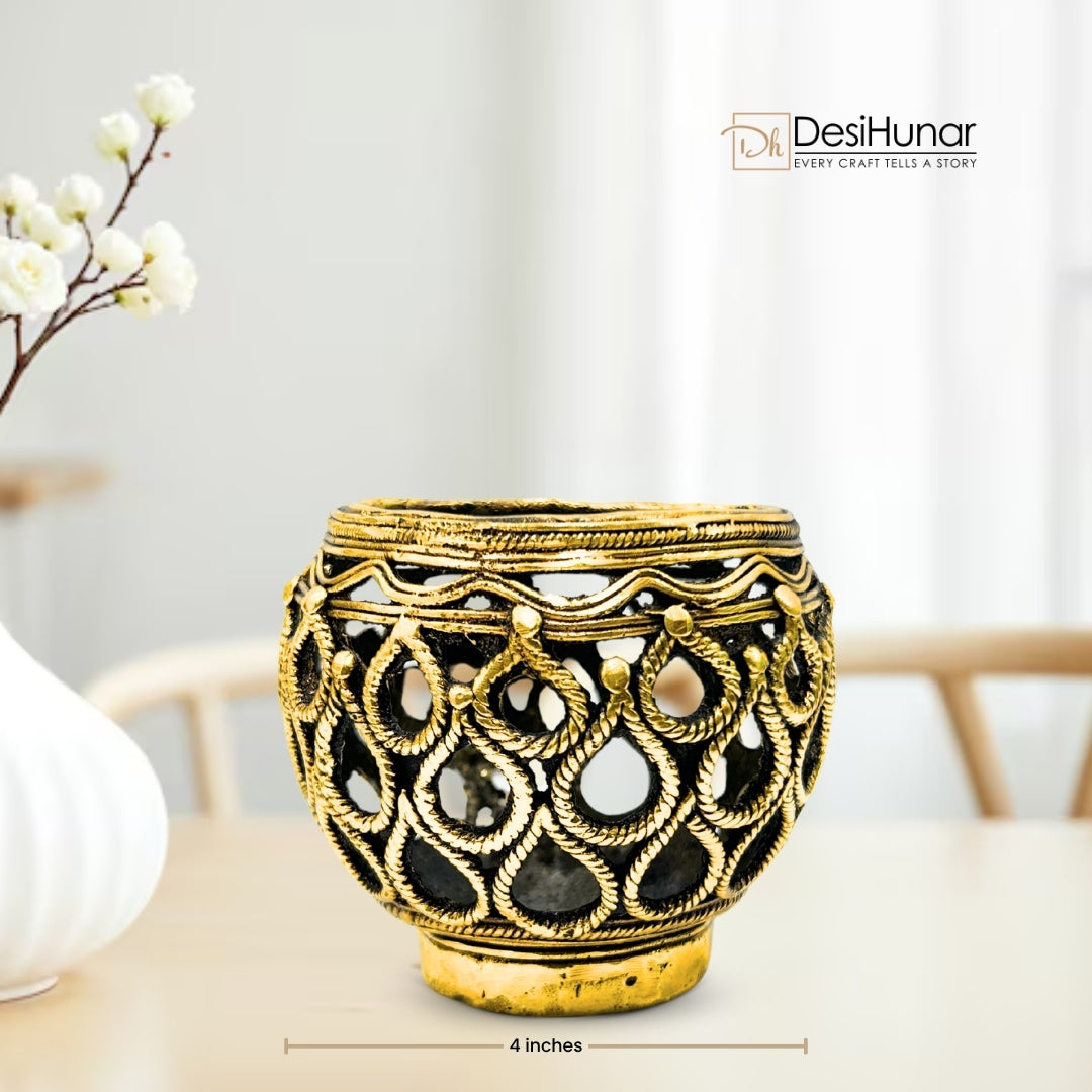 Dhokra Art Brass Pen Holder | Bastar Arts Stationery Holder | Antique Gifts